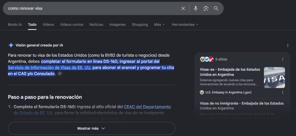 Resultado de Google mostrando un AI Overview en la posición cero para una consulta informativa